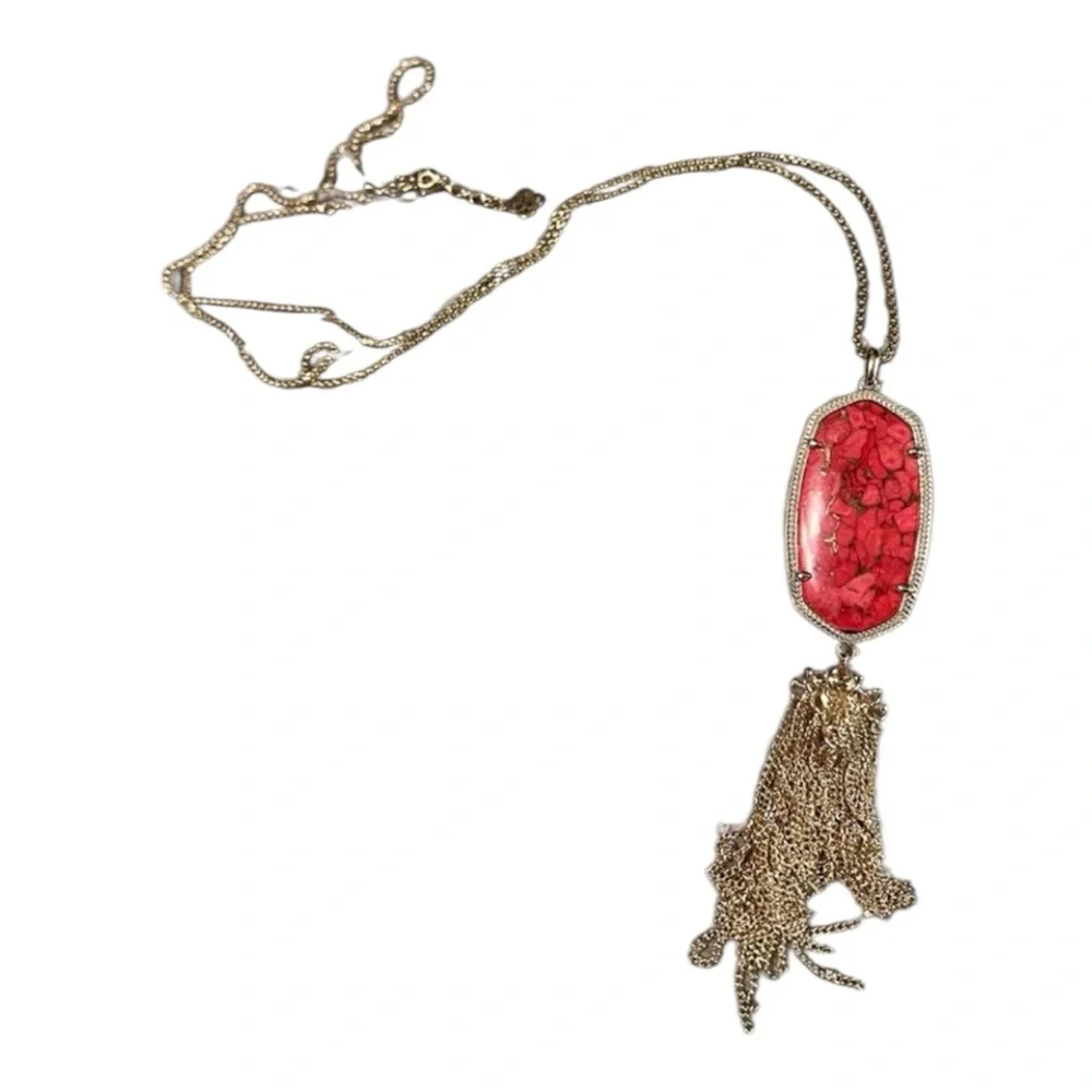 Kendra Scott Rayne Red Magnesite 14K Gold Long Tassel Necklace 21”